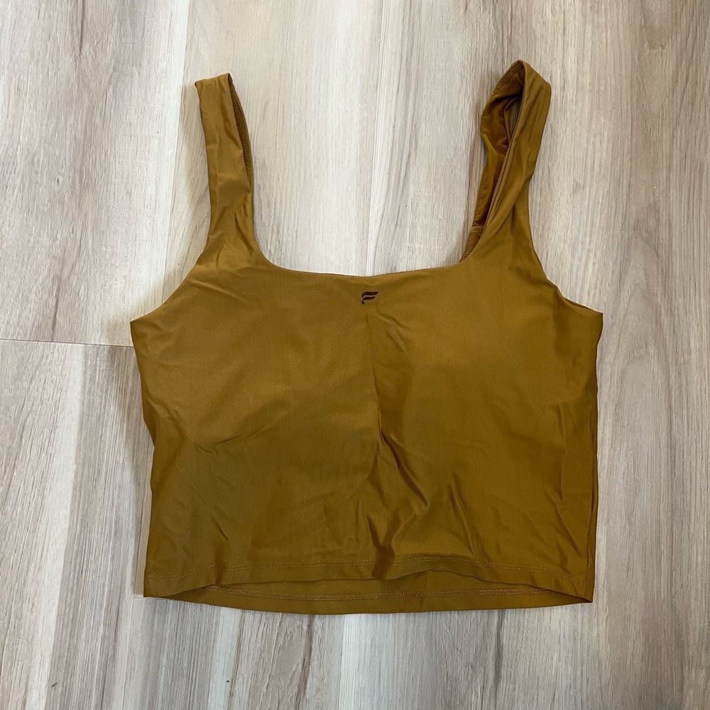 Fabletics Mustard Crop Tank Top with removable pads. - Picture 3 of 4